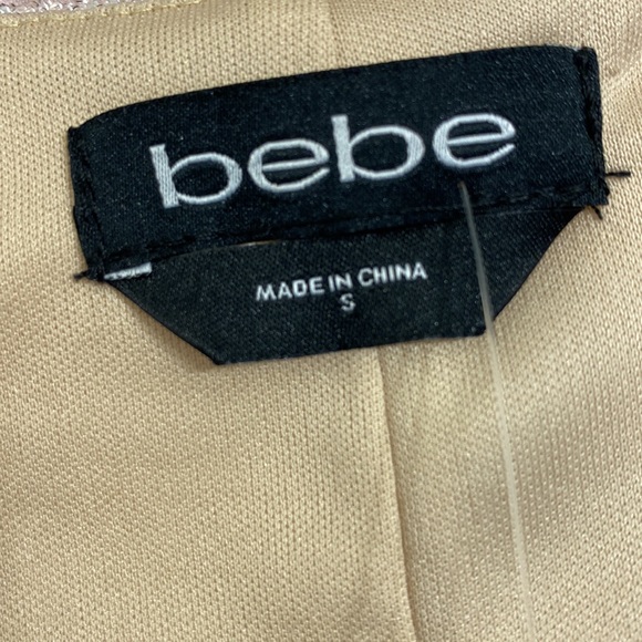 Bebe PRINTED BLOUSON LUREX MINI DRESS brush print color - Picture 8 of 10